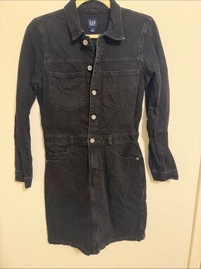 GAP Black Long-Sleeve Denim Shirt Dress
